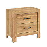Natural Finish 2-Drawers Nightstand Storage Bedroom Furniture, Black Handles Bedside Table 1pc