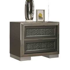 Contemporary Style 1pc Nightstand Leaf Pattern Molding Bracketed Feet Metal Side Glide Dark Gray Finish Bedroom Furniture