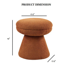 Contemporary 1pc Round Top Accent Stool Teddy Fabric Pedestal Base Mushroom Shape Design Saddle Brown Primary Living Room