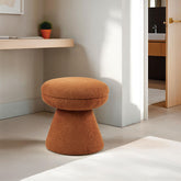 Contemporary 1pc Round Top Accent Stool Teddy Fabric Pedestal Base Mushroom Shape Design Saddle Brown Primary Living Room