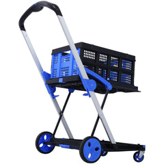 Collapsible Utility Cart Multi Use Functional Collapsible Shopping Carts 2-Tier Collapsible Shopping Cart with Baskets Carrito para Supermercado con Ruedas blue