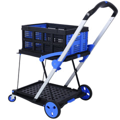 Collapsible Utility Cart Multi Use Functional Collapsible Shopping Carts 2-Tier Collapsible Shopping Cart with Baskets Carrito para Supermercado con Ruedas blue