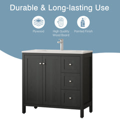 35.5" Bathroom Vanity , Modern Bathroom Cabinet with Basin, Bathroom Storage Cabinet with Soft Closing Doors and 3 Drawers, Munich Black