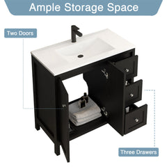 35.5" Bathroom Vanity , Modern Bathroom Cabinet with Basin, Bathroom Storage Cabinet with Soft Closing Doors and 3 Drawers, Munich Black