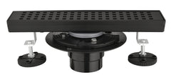12 Inches Linear Shower Drain with Removable Quadrato Pattern Grate, 304 Stainless Shower Drain Included Hair Strainer and Leveling Feet, Flange