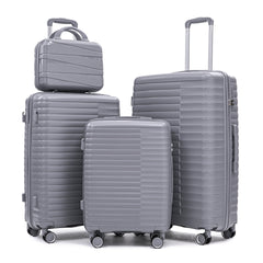 14"/20"/24"/28" 4 pcs/set in PP Spinner Wheel Luggage, Carry on Suitcase, Iron Pull Rod, Combination Password Lock, 14" Cosmetic Case (Light Gray)