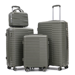 14"/20"/24"/28" 4 pcs/set in PP Spinner Wheel Luggage, Carry on Suitcase, Iron Pull Rod, Combination Password Lock, 14" Cosmetic Case (Green)