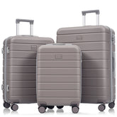 Premium ABS Travel Luggage Set , 3-Piece TSA Lock Suitcase Ensemble with 20, 24, and 28 Inch Sizes with 360° Spinner Wheels, brown