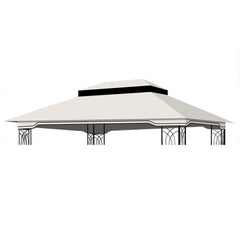 10x12 Ft Outdoor Patio Gazebo Replacement Canopy,Double Tiered Gazebo Tent Roof Top Cover Only(Frame Not Include)-Beige/White