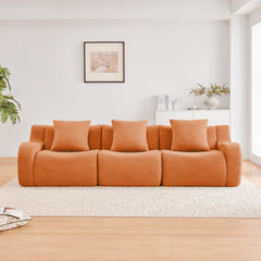 Boneless Sofa,3 Seat High-Quality Teddy Fabric,Anti-Slip Design,No Assembly Curved Armrests Streamlined,32D High Density Sponge For Living Rooms Bedrooms Reading Nook,Orange