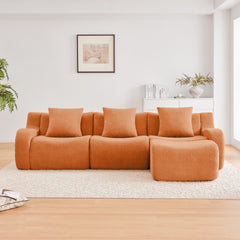 Boneless Sofa,3 Seat High-Quality Teddy Fabric,Anti-Slip Design,No Assembly Curved Armrests Streamlined Design,Assembly Chaise 32D High Density Sponge For Living Rooms Bedrooms,Orange