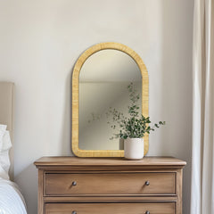 39.00x26.00x1.20" Natural Rattan Arched Wall Mirror