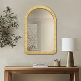 39.00x26.00x1.20" Natural Rattan Arched Wall Mirror
