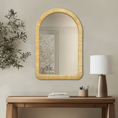 39.00x26.00x1.20" Natural Rattan Arched Wall Mirror