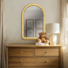 39.00x26.00x1.20" Natural Rattan Arched Wall Mirror