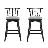 Doria Indoor Wooden Barstool, Black Finish With Grey Upholstery, Set of 2
