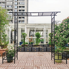 Metal Garden Arch with Adjustable Width W68.11''~W94.29'' Climbing Plants Support Rose Arch Outdoor Black