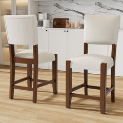 Mid Century Modern Bar Stools Set of 2, 40.4" Counter Stools with Back, Linen Upholstered Barstools with Solid Wood Legs Bar Chairs for Kitchen Island Dining Room, Beige