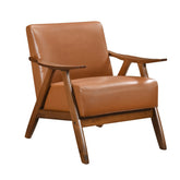 Modern Home Furniture Matt Brown Faux Leather Upholstered 1pc Accent Chair Cushion Back and Seat Walnut Finish Solid Rubberwood