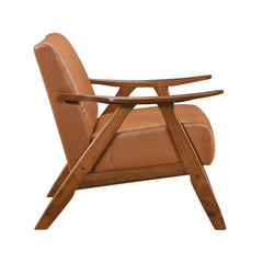 Modern Home Furniture Matt Brown Faux Leather Upholstered 1pc Accent Chair Cushion Back and Seat Walnut Finish Solid Rubberwood