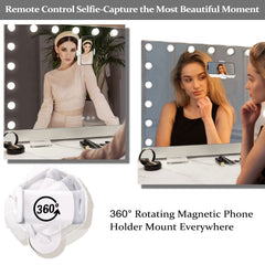 31.5"x22.8" Selfie Remote Control Vanity Mirror with Lights, 0.6" Ultrathin Large Hollywood Vanity Mirror 18 LED Bulbs Magnet Phone Holder Tabletop Makeup Mirror Wall Mount