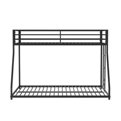 Contemporary Style Twin Over Full Metal Low Bunk Bed Attached Ladder Mattress Ready Matte Black Finish Bedroom Furniture