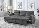Iride 81.5"W Dark Gray Velvet Reversible Sleeper Sectional Sofa with Storage Chaise and Side Pocket