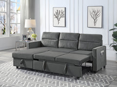 Iride 81.5"W Dark Gray Velvet Reversible Sleeper Sectional Sofa with Storage Chaise and Side Pocket