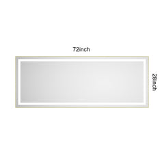 72 x 28 Inch LED Bathroom Mirror with Front and Backlight, Wall Mounted Vanity Mirror with Aluminum Frame, Anti-Fog, Memory, 3 Colors, Stepless Dimmable