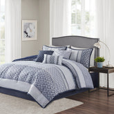 7 Piece Jacquard Comforter Set Navy Queen