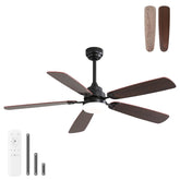 52 Inch Classics Ceiling Fan with Led Light 6 Speed Wind 5 Blades Remote Control DC Motor For Indoor
