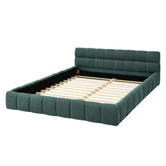 Queen Size Upholstered Bed Frame with Thick Fabric, Chenille Fabric Grounded Queen Size Platform Bed with Headboard and Solid Frame. No Box Spring Needed, GREEN(68''*86.5''*23.5'')