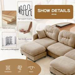 Cloud Sectional L-Shaped Couch With Ottoman,Soft Chenille Fabric,Tufted Cushion Backrest Design High-Density Foam,Fits Bedrooms Living Rooms Reading Nooks,Camel