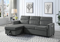 Ivy 81.5" Dark Gray Velvet Reversible Sleeper Sectional Sofa with Storage Chaise and Side Pocket