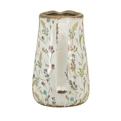 8.1x5.7x9.1" Round Ceramic Pitcher Vase with Multi-Colored Floral Motifs