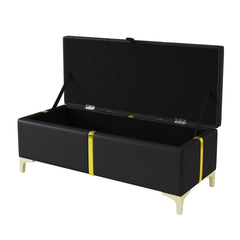Elegant Upholstered Storage Ottoman,Storage Bench with Metal Legs for Bedroom,Living Room,Fully Assembled Except Legs,Black