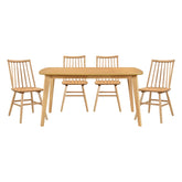 Natural Oak Finish Casual Dining 5pc Set Table and 4 Side Chairs Curved Backrest Windsor Wooden Dining Kitchen Furniture