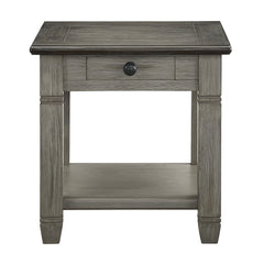 Coffee and Antique Gray Finish 1pc End Table with Drawer Bottom Shelf Wooden Living Room Furniture Side Table