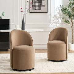 Set Of 1 Upholstered Kitchen & Dining Room Barrel Chair, Mid Century Modern Round Velvet Dining Chair, 360 Degree Swivel Comfy Armless Accent Makeup Vanity Side Chair for Bedroom Living Room