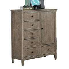 Modern Wire-Brushed Warm Gray 1pc Armoire Round Pull Knobs Wood Grain Texture Bedroom Furniture