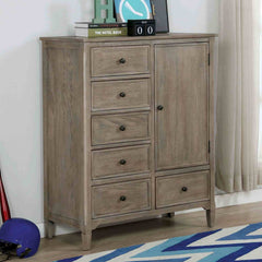 Modern Wire-Brushed Warm Gray 1pc Armoire Round Pull Knobs Wood Grain Texture Bedroom Furniture