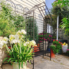 Metal Garden Arch with Bench Turned into Flower Stand W58.07*H97.24 Climbing Plants Support Rose Arch Outdoor Black