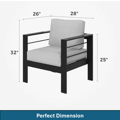 2-Pack 28" All-Weather Aluminum Patio Armchairs with Thick light Gray Cushions & Black Frame