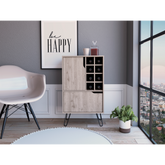 L Bar Single Door Cabinet, Eight Built-in Wine Rack, Four Legs, Light Gray