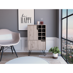 L Bar Single Door Cabinet, Eight Built-in Wine Rack, Four Legs, Light Gray