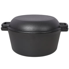 3 in 1 Pre-Seasoned Cast Iron Dutch Oven, Outdoor Camping Deep Pot, 5 Quart. Cover As A Skillet with Ribbed Bottom Design. With 1PC Iron Pot Rack, 1PC Lid Lifter.