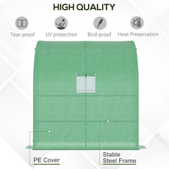 Outsunny 7' x 3' x 7' Lean to Greenhouse, Walk-In Green House, Plant Nursery with 2 Roll-up Doors and Windows, PE Cover and 3 Wire Shelves, Green