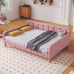 Full Size Upholstered Daybed with 4 Support Legs,Rubine