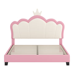 Full size Upholstered Princess Bed With Crown Headboard,Full Size Platform Bed with Headboard and Footboard, Cream+Pink(Old SKU:WF303337AAH)