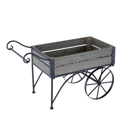 24.4x12.6x15.4" Rustic Black Trolley Cart Plant Stand, Planter